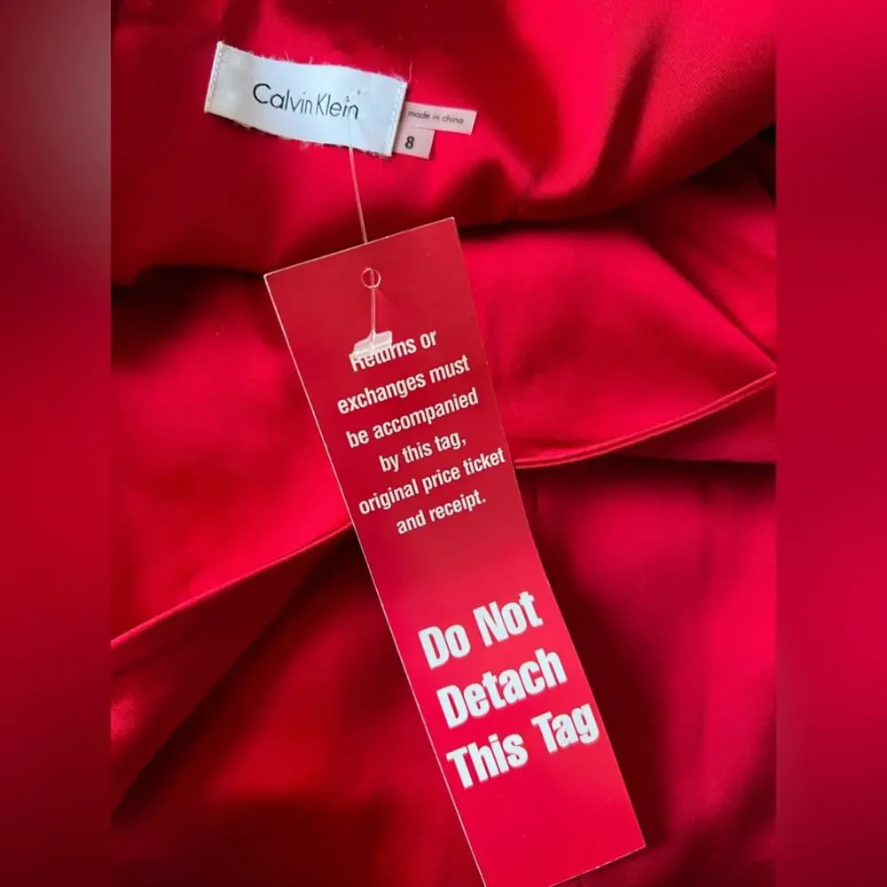 Calvin Klein NWT Red Satin Bombshell Midi Dress Size 8 formal cocktail party - Picture 5 of 6